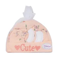 Totkart New Born Baby Caps, Mittens, Socks/Baby Cap Set 0 to 9 Months, Peach Pink-thumb1
