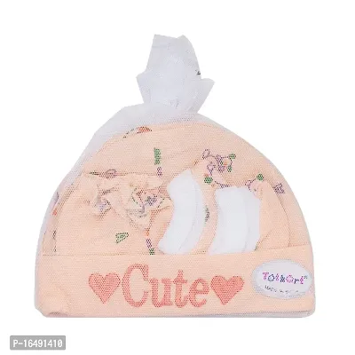 Totkart New Born Baby Caps, Mittens, Socks/Baby Cap Set 0 to 9 Months, Peach Pink-thumb2