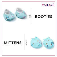 Totkart Baby Cap Mittens Booties Combo Set in Soft Cotton Mittens for New Born Baby, Blue-thumb4
