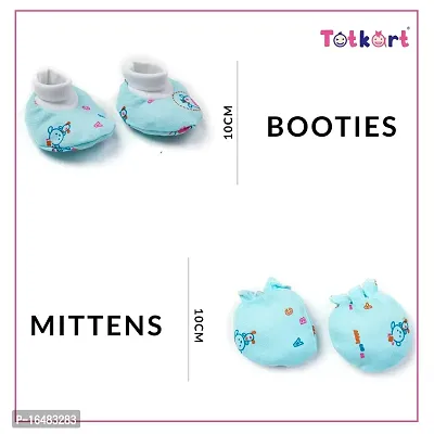 Totkart Baby Cap Mittens Booties Combo Set in Soft Cotton Mittens for New Born Baby, Blue-thumb5