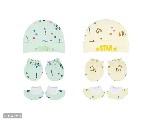 Totkart New Born Baby Caps, Mittens, Socks/Baby Cap Set 0 to 9 Months, Green Lemon
