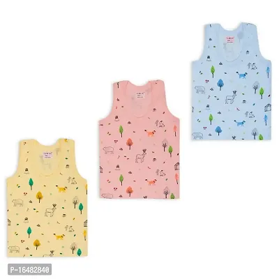 Totkart Printed Summer Vest for Babies Baniyan Cotton Inner wear for Baby Sleeveless Undershirts for Kids Sando ganji for Toddler Girls/Boys Pack of 3-thumb0