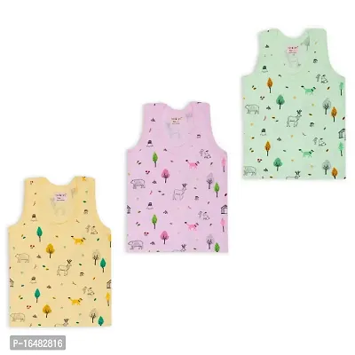 Totkart Printed Summer Vest for Babies Baniyan Cotton Inner wear for Baby Sleeveless Undershirts for Kids Sando ganji for Toddler Girls/Boys Pack of 3-thumb0