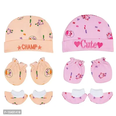 Totkart New Born Baby Caps, Mittens, Socks/Baby Cap Set 0 to 9 Months, Peach Pink-thumb0