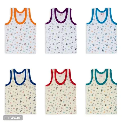 Totkart New Born Baby Pure Cotton Printed Regular Fit Sando Innerwear Baniyan Kids Vest Infants Sleeveless Undershirts for Cute Boys Girls Pack of 6