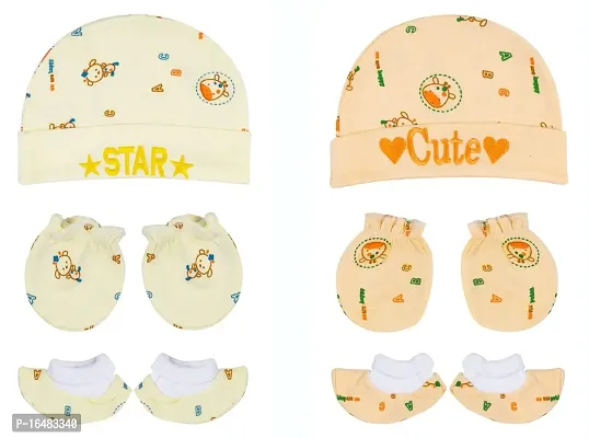Totkart New Born Baby Caps, Mittens, Socks/Baby Cap Set 0 to 9 Months, Lemon Orange