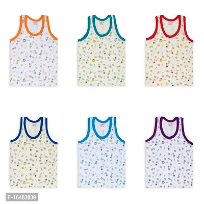 Totkart New Born Baby Pure Cotton Printed Regular Fit Sando Innerwear Baniyan Kids Vest Infants Sleeveless Undershirts for Cute Boys Girls Pack of 6