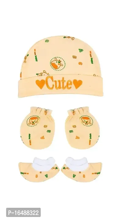 Totkart Baby Cap Mittens Booties Combo Set in Soft Cotton Mittens for New Born Baby, Orange-thumb0