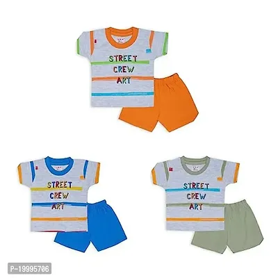 Totkart Multi-Color Pack of 3 100% Soft Cotton Printed Tshirt Pant Set for Baby/Clothing Set for Baby