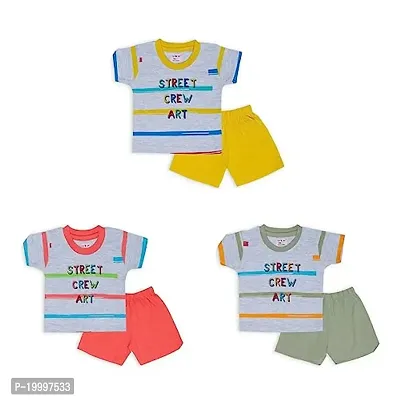 Totkart Multi-Color Pack of 3 100% Soft Cotton Printed Tshirt Pant Set for Baby/Clothing Set for Baby