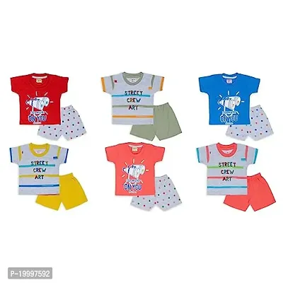 Totkart Multi-Color Pack of 6 100% Soft Cotton Printed Tshirt Pant Set for Baby/Clothing Set for Baby-thumb0