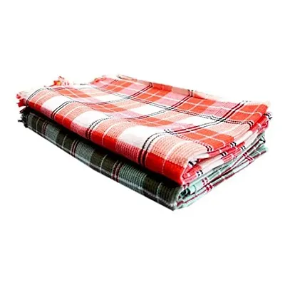 K.S. Collection Cotton Super Absorbent Checks, Light Weight, Big Bath Towels (Multicolor, 29X59 Inch) - 2 Pieces