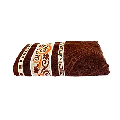 Space Fly Cotton Attractive Bath Towels, Embroidered Border (24X54 Inches, Brown) (1 Piece)