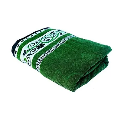 Space Fly Cotton Attractive Big Size Bath Towels, Embroidered Border (Size: 28X58 inch, Green)(1 Piece)