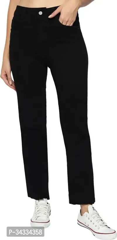 Women Boyfriend Mid Rise Black Jeans-thumb0