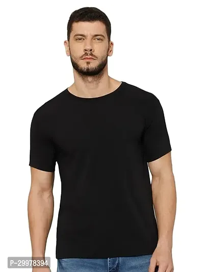 Stylish Polyester Solid Round Neck T-Shirt For Men-thumb0