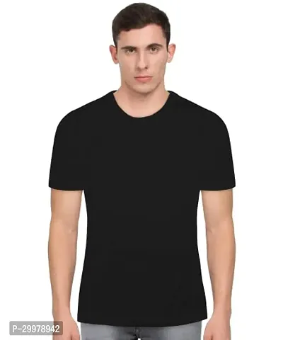 Stylish Polyester Solid Round Neck T-Shirt For Men-thumb0