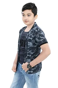 Boys Cotton half Sleeve printed T-Shirt with attached grey Printed Shrug-thumb2