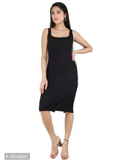 Women Sleeveless Ribbed Black Dress-thumb0