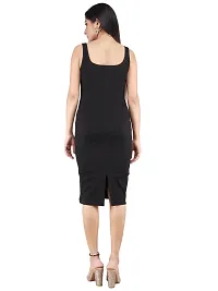 Women Sleeveless Ribbed Black Dress-thumb2