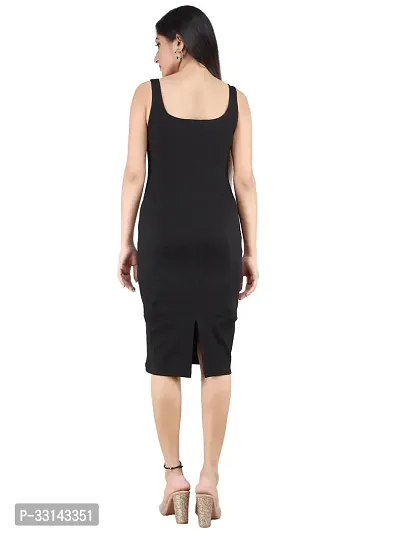 Women Sleeveless Ribbed Black Dress-thumb3