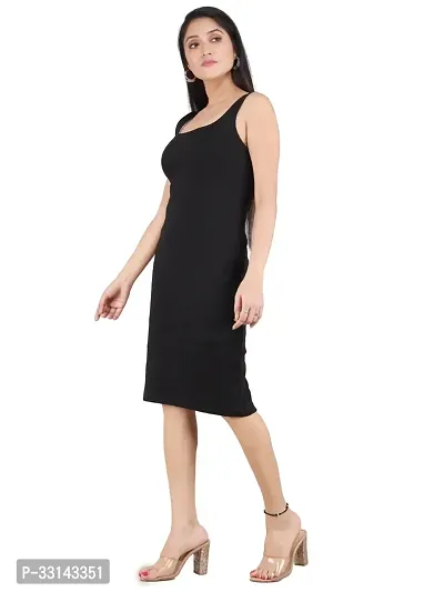 Women Sleeveless Ribbed Black Dress-thumb4