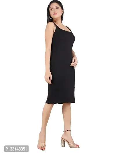 Women Sleeveless Ribbed Black Dress-thumb2