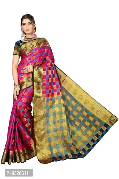 RED LADY Women's Banarasi Pure Silk Saree With Unstitched (JAY DADA DARK PINK_Dark Pink)-thumb0