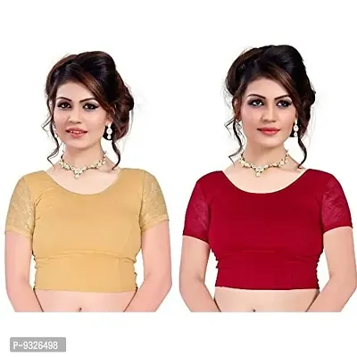 Shithoox Women's Cotton Stretchable Stitched Combo Blouse(Maroon-Chiku-size-34)