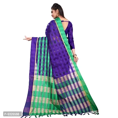 Red Lady Chirala Cotton Saree With Unstitched Blouse (Blue::Green)-thumb2