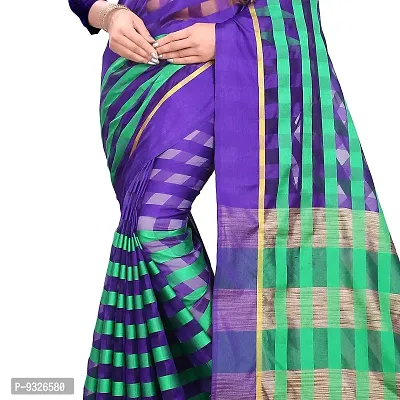 Red Lady Chirala Cotton Saree With Unstitched Blouse (Blue::Green)-thumb3