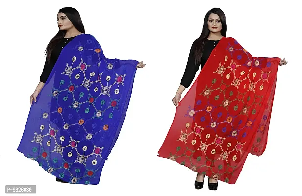 Red Lady Women's Nazneen Embroidery 2.20 m Dupatta (Blue and Red, Free Size)-thumb0