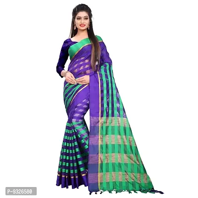 Red Lady Chirala Cotton Saree With Unstitched Blouse (Blue::Green)