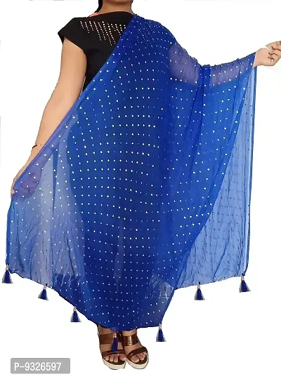 RED LADY Women's Star Zari Drop Chiffon Dupatta (Royal Blue, Free Size)