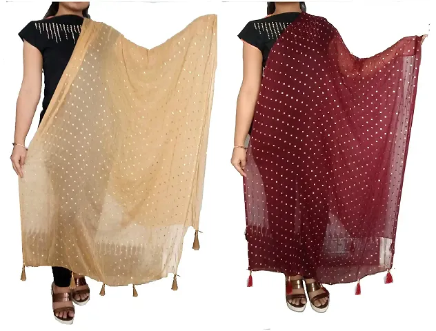 Stylish Chiffon Printed Dupattas For Women - Pack Of 2