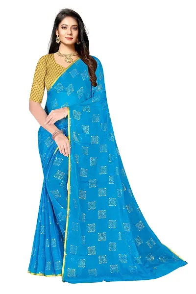 Women Foil Print Work Chiffon Saree With Blouse Piece