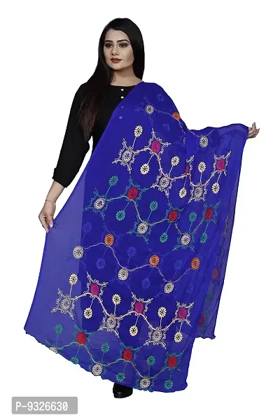 Red Lady Women's Nazneen Embroidery 2.20 m Dupatta (Blue and Red, Free Size)-thumb3