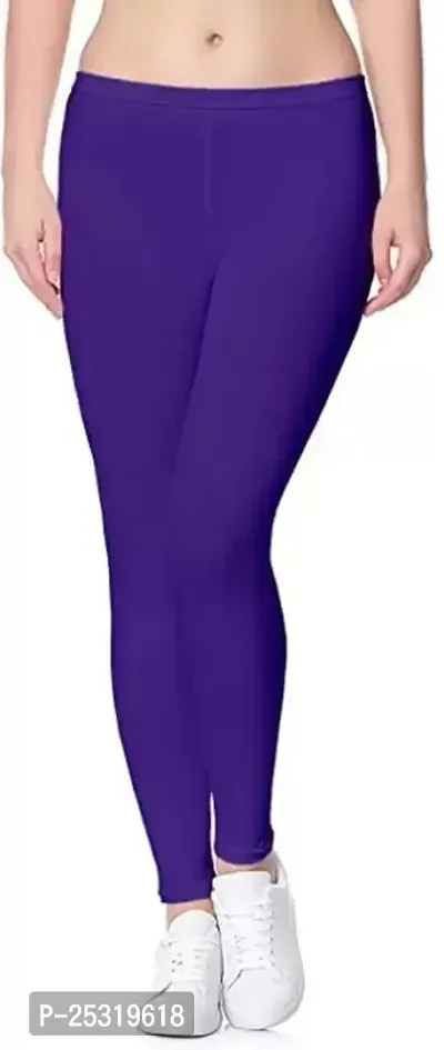 Stylish Cambric Cotton Purple Leggings For Women-thumb0