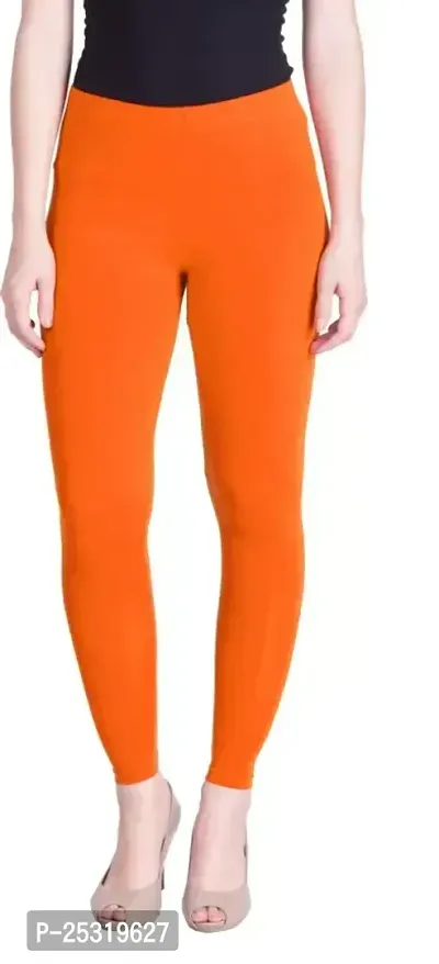 Stylish Cambric Cotton Orange Leggings For Women-thumb0