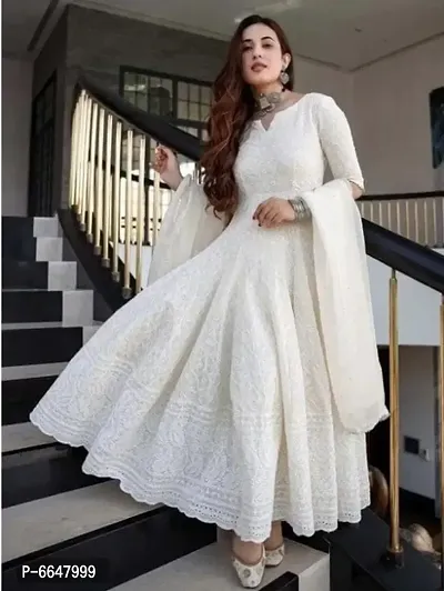 Royal Off White Embroidery Gown with Dupatta-thumb0