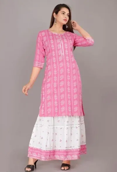 Jaipuri Printed Kurta With Gota work Skirt