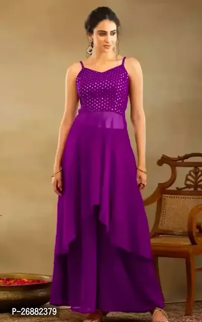 Stylish Purple Georgette Kurta Bottom Set For Women