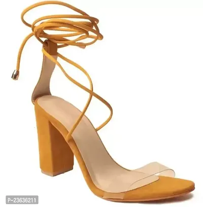 Stylish Yellow PVC Solid Heels For Women-thumb0