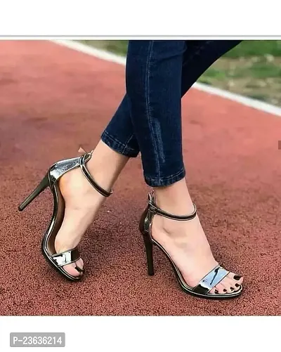 Stylish Silver Synthetic Solid Heels For Women