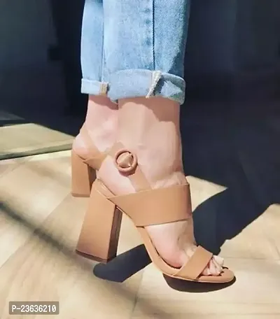 Stylish Golden Velvet Solid Heels For Women-thumb0