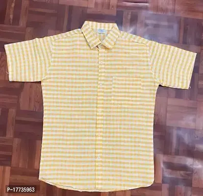 Reliable Yellow Cotton Blend Short Sleeves Casual Shirt For Men-thumb0