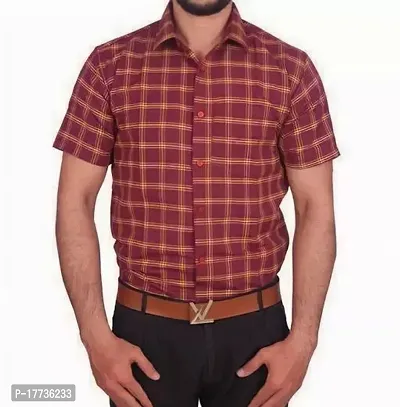 Reliable Maroon Cotton Blend Short Sleeves Casual Shirt For Men-thumb0