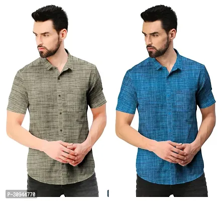 Reliable Multicoloured Cotton Textured Casual Shirts For Men Pack Of 2