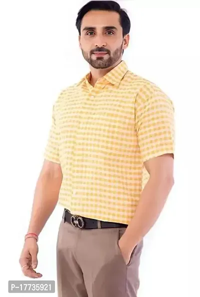 Reliable Yellow Cotton Blend Short Sleeves Casual Shirt For Men