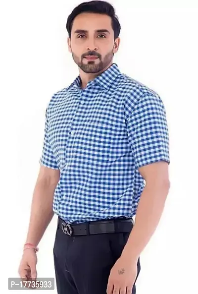 Reliable Blue Cotton Blend Short Sleeves Casual Shirt For Men